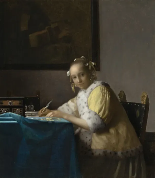 Framed Print : A Lady Writing, c. 1665. Creator: Jan Vermeer Framed Print : A Lady Writing, c. 1665. Creator: Jan Vermeer