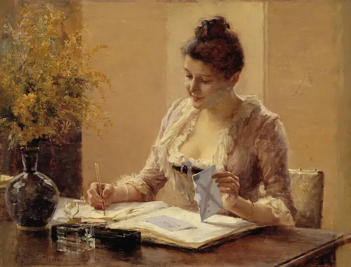 Framed Print : Lady Writing a Letter, 1887. Creator: Albert Edelfelt Framed Print : Lady Writing a Letter, 1887. Creator: Albert Edelfelt