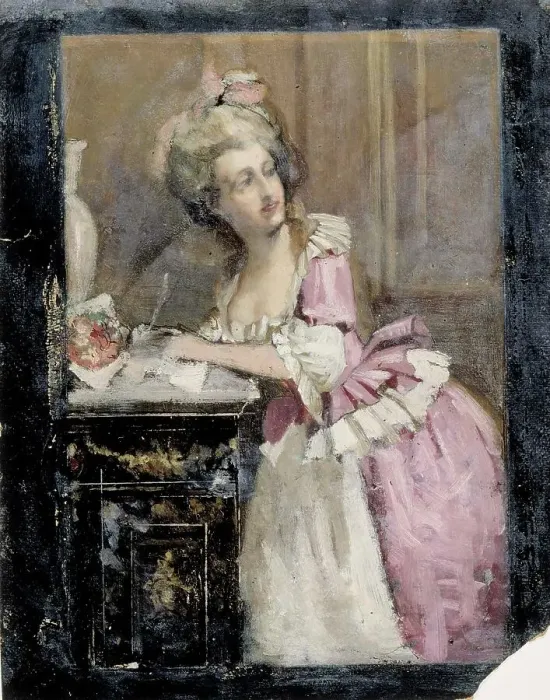 Framed Print : Lady Writing, Study II for the Rococo Lady, 1874. Creator: Albert Edelfelt