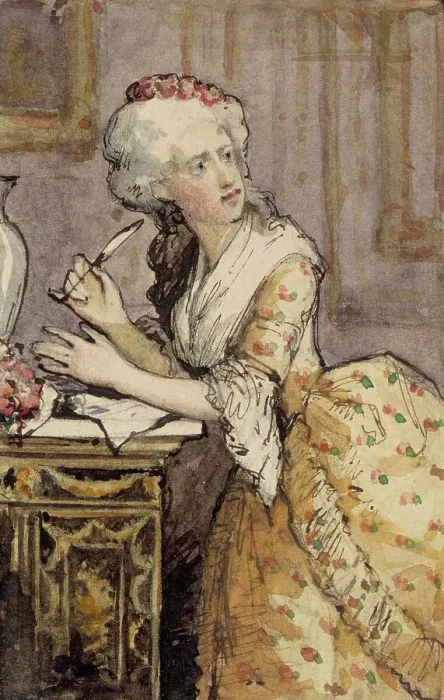 Framed Print : Lady Writing, Study for the Rococo Lady, 1874. Creator: Albert Edelfelt Framed Print : Lady Writing, Study for the Rococo Lady, 1874. Creator: Albert Edelfelt