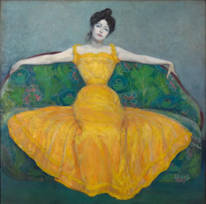 Framed Print : Lady in yellow, 1899. Creator: Kurzweil, Max (Maximilian) (1867-1916) Framed Print : Lady in yellow, 1899. Creator: Kurzweil, Max (Maximilian) (1867-1916)