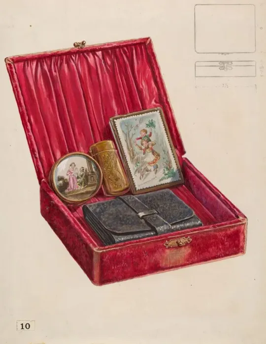 Framed Print : Ladys Dressing Case, c. 1936. Creator: Thomas Holloway Framed Print : Ladys Dressing Case, c. 1936. Creator: Thomas Holloway