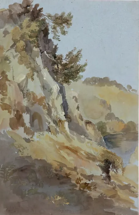Framed Print : Lago Agnano and the Grotta del Cane, 1825. Creator: James William Giles Framed Print : Lago Agnano and the Grotta del Cane, 1825. Creator: James William Giles