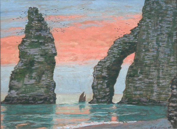 L'Aiguille d'Étretat, ciel rouge, ca 1899. Creator: Auburtin, Jean Francis (1866-1930)