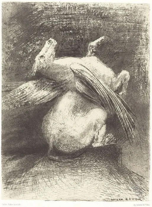 Framed Print : L'Aile impuissante n'eleva point la bete en ces noirs espaces (The impotent wing did not lift... 18 Creator: Odilon Redon) Framed Print : L'Aile impuissante n'eleva point la bete en ces noirs espaces (The impotent wing did not lift... 18 Creator: Odilon Redon)