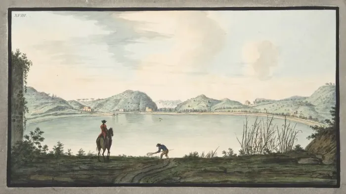 Framed Print : The Lake of Agnano evidently the Crater of an ancient Volcano, 1776 Framed Print : The Lake of Agnano evidently the Crater of an ancient Volcano, 1776