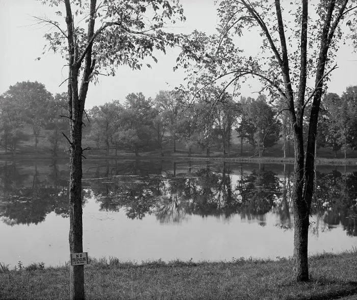 Framed Print : Lake in asylum grounds, Concord, N.H. between 1900 and 1910. Creator: Unknown Framed Print : Lake in asylum grounds, Concord, N.H. between 1900 and 1910. Creator: Unknown