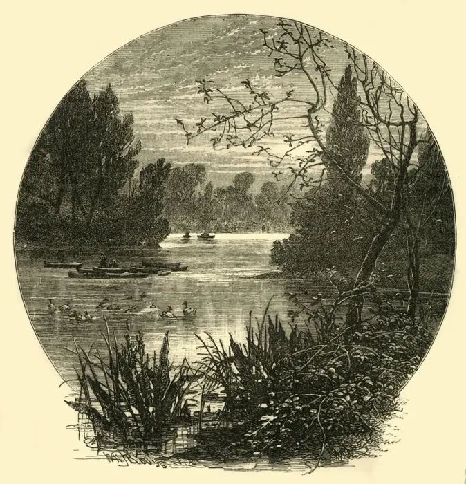 Framed Print : The Lake, Battersea Park, (c1878). Creator: Unknown Framed Print : The Lake, Battersea Park, (c1878). Creator: Unknown