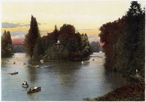 A lake in the Bois de Boulogne, Paris, c1900