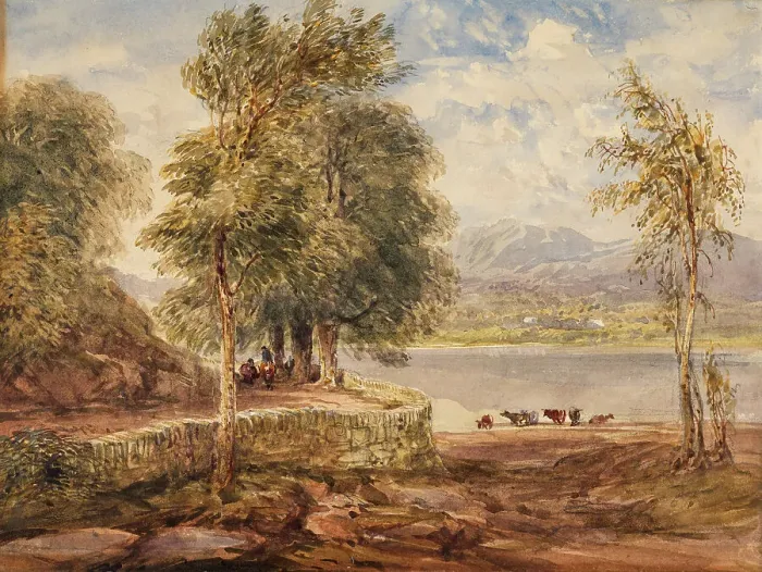 Framed Print : A Lake With Cattle, 1833-51. Creator: David Cox the Elder Framed Print : A Lake With Cattle, 1833-51. Creator: David Cox the Elder
