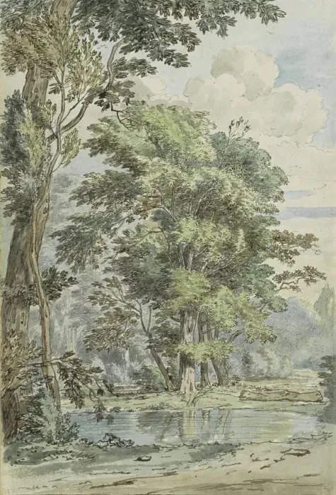 Framed Print : Lake in a forest, 1783. Creator: Johannes Huibert Prins Framed Print : Lake in a forest, 1783. Creator: Johannes Huibert Prins