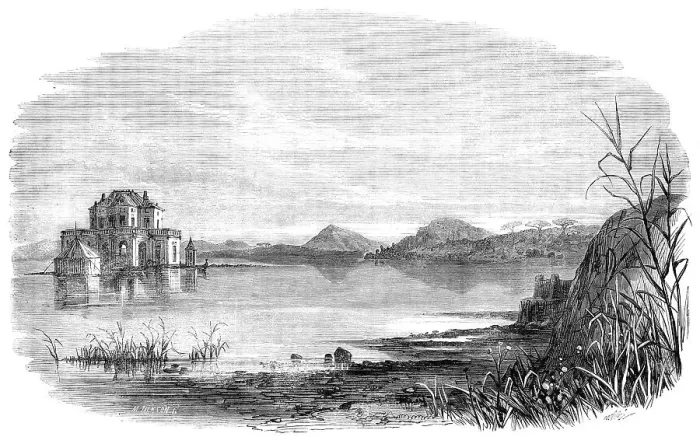 Framed Print : Lake Fusaro, Southern Italy, the Lethe of Virgil, 1864. Creator: Mason Jackson Framed Print : Lake Fusaro, Southern Italy, the Lethe of Virgil, 1864. Creator: Mason Jackson