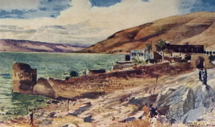 Framed Print : The Lake of Galilee, Looking South from Tiberias, 1902. Creator: John Fulleylove Framed Print : The Lake of Galilee, Looking South from Tiberias, 1902. Creator: John Fulleylove