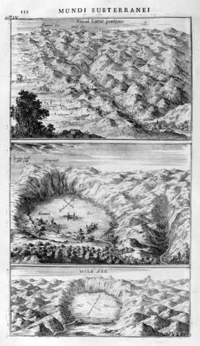 Framed Print : Lake geology, 1678. Artist: Athanasius Kircher Framed Print : Lake geology, 1678. Artist: Athanasius Kircher