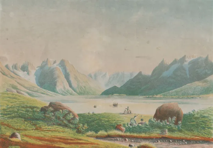 Framed Print : The lake of Kuggsuak at Tasermiut, Greenland, 1863. Creator: Lars Moller Framed Print : The lake of Kuggsuak at Tasermiut, Greenland, 1863. Creator: Lars Moller