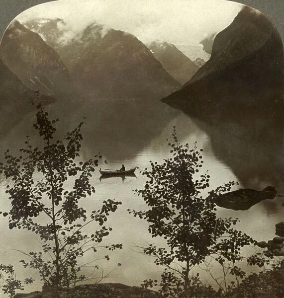 Lake Loen - fed by glaciers on its cloud-capped mountain shores - Norway, c1905