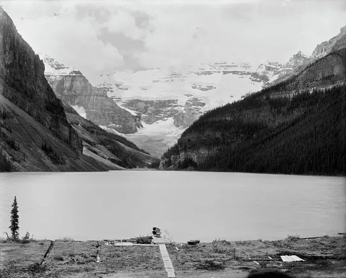 Framed Print : Lake Louise from chalet, Lake Louise and vicinity, Alberta, Canada, between 1900 and 1910. Creator: Unknown Framed Print : Lake Louise from chalet, Lake Louise and vicinity, Alberta, Canada, between 1900 and 1910. Creator: Unknown