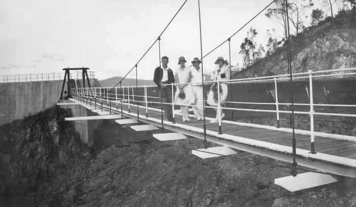 Framed Print : Lake Manchester suspension bridge, 1927. Creator: Jack Bain