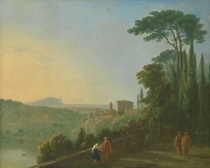 Framed Print : Lake Nemi and Genzano from the Terrace of the Capuchin Monastery, ca. 1756-57. Creator Framed Print : Lake Nemi and Genzano from the Terrace of the Capuchin Monastery, ca. 1756-57. Creator