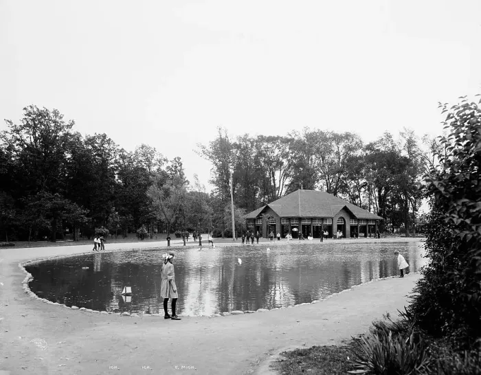 Framed Print : Lake and pavilion, Clark Park, Detroit, Mich. c1908. Creator: Unknown