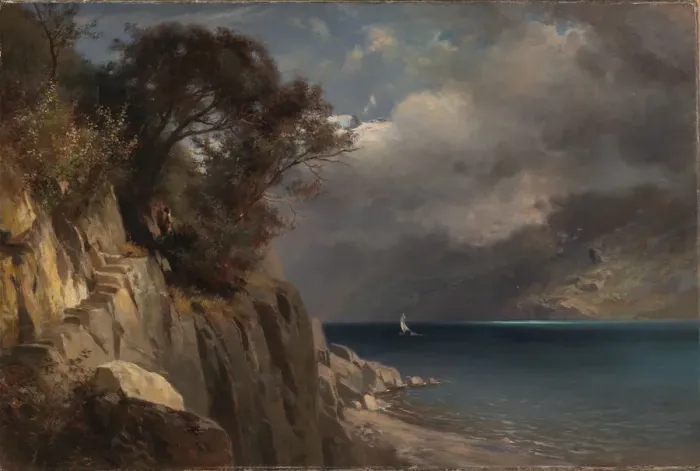 Framed Print : Lake Scene, 1875. Creator: Edward L. Custer Framed Print : Lake Scene, 1875. Creator: Edward L. Custer