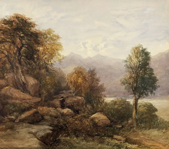 Framed Print : Lake Scene, North Wales, c1830s. Creator: David Cox the Elder Framed Print : Lake Scene, North Wales, c1830s. Creator: David Cox the Elder