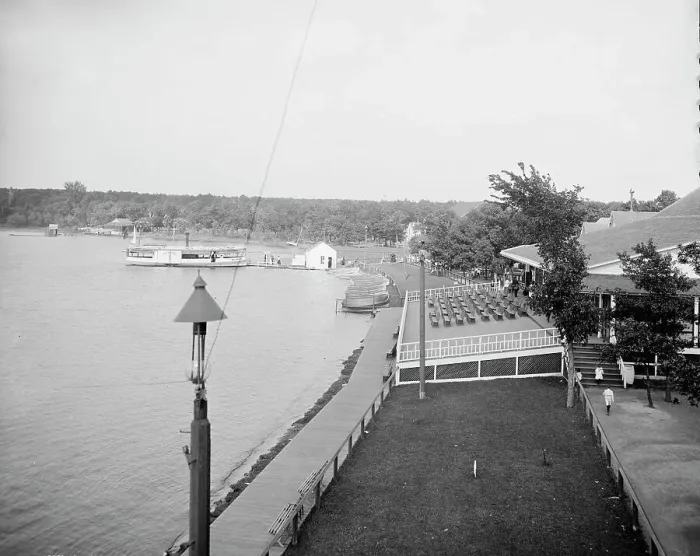 Framed Print : Lake shore and pavilion at Wildwood, White Bear Lake, near St. Paul, Minn. between 1900 and 1905. Creator: Unknown Framed Print : Lake shore and pavilion at Wildwood, White Bear Lake, near St. Paul, Minn. between 1900 and 1905. Creator: Unknown