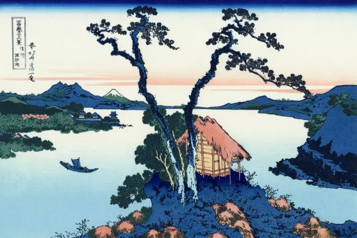 Framed Print : Lake Suwa in the Shinano province, 1830-1833 Framed Print : Lake Suwa in the Shinano province, 1830-1833
