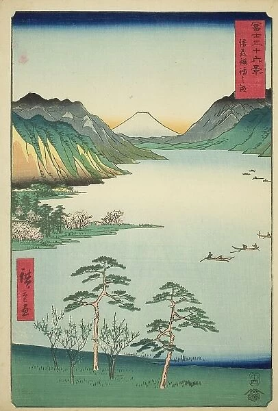 Lake Suwa in Shinano Province (Shinshu Suwa no mizuumi), from the series 'Thirty-six... 1858. Creator: Ando Hiroshige. Lake Suwa in Shinano Province (Shinshu Suwa no mizuumi), from the series 'Thirty-six... 1858. Creator: Ando Hiroshige