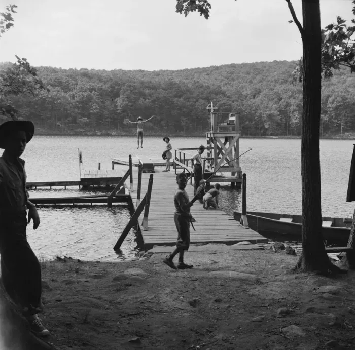 Framed Print : The lake and swimming activities at Camp Nathan Hale, Southfields, New York, 1943 Creator: Gordon Parks Framed Print : The lake and swimming activities at Camp Nathan Hale, Southfields, New York, 1943 Creator: Gordon Parks