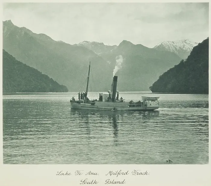 Framed Print : Lake Te Anau, Milford track, South Island. From the album: Record Pictures of New Zealand, 1920s. Creator: Harry Moult Framed Print : Lake Te Anau, Milford track, South Island. From the album: Record Pictures of New Zealand, 1920s. Creator: Harry Moult
