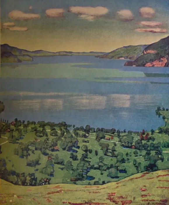 Framed Print : The Lake of Thun, from Leissigen, c1910. Artist: Ferdinand Hodler Framed Print : The Lake of Thun, from Leissigen, c1910. Artist: Ferdinand Hodler