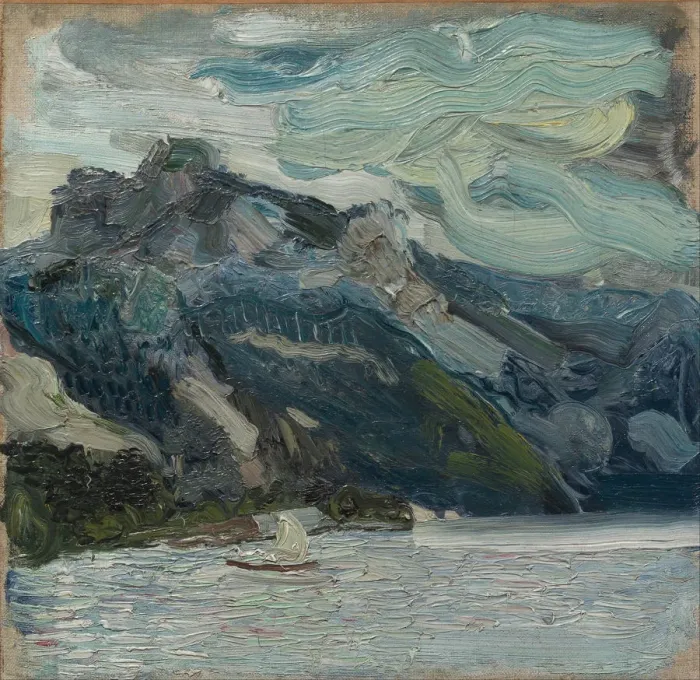 Framed Print : Lake Traun with Mountain Sleeping Greek, 1907. Artist: Gerstl, Richard (1883-1908) Framed Print : Lake Traun with Mountain Sleeping Greek, 1907. Artist: Gerstl, Richard (1883-1908)