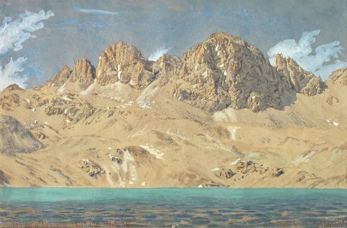 Framed Print : Lake of Tscheppa with Mt. Polaschin in the Engadin Valley, 1876. Creator: Adolf Von Meckel Framed Print : Lake of Tscheppa with Mt. Polaschin in the Engadin Valley, 1876. Creator: Adolf Von Meckel