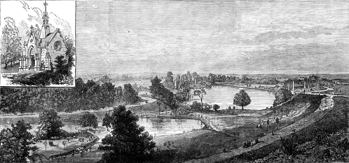 Framed Print : Lake View Cemetery, Cleveland, Ohio: view from the burial-place of the late President Garfield, 1881 Creator: Unknown Framed Print : Lake View Cemetery, Cleveland, Ohio: view from the burial-place of the late President Garfield, 1881 Creator: Unknown