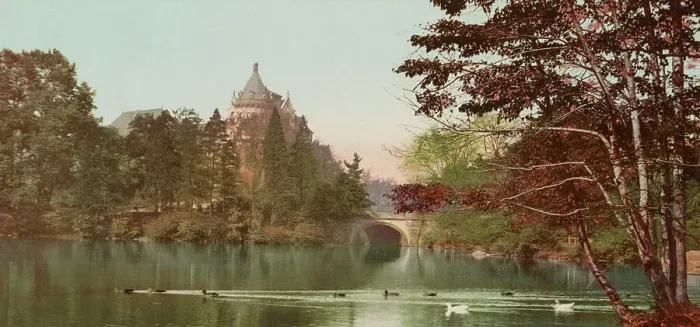 Framed Print : A Lake view in Central Park, New York, c1901. Creator: Unknown Framed Print : A Lake view in Central Park, New York, c1901. Creator: Unknown