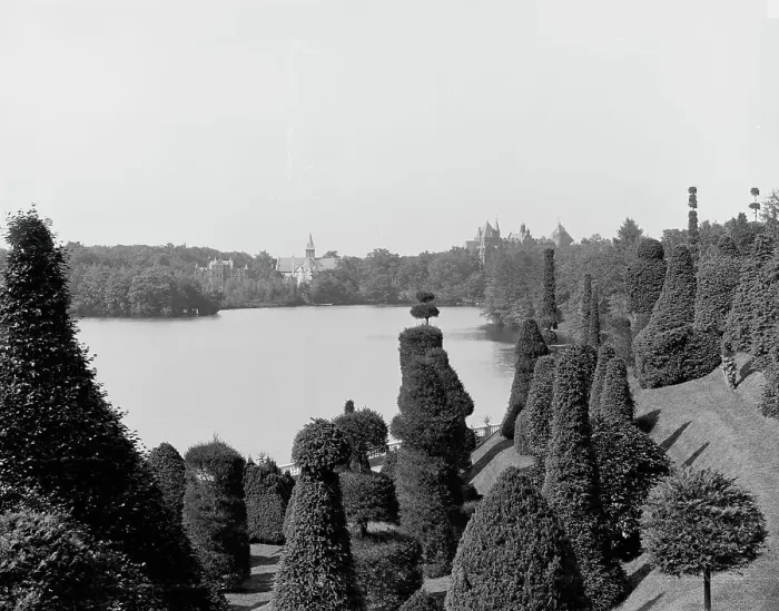 Framed Print : Lake Waban from Hunnewell's Gardens, Wellesley, c1900. Creator: Unknown Framed Print : Lake Waban from Hunnewell's Gardens, Wellesley, c1900. Creator: Unknown