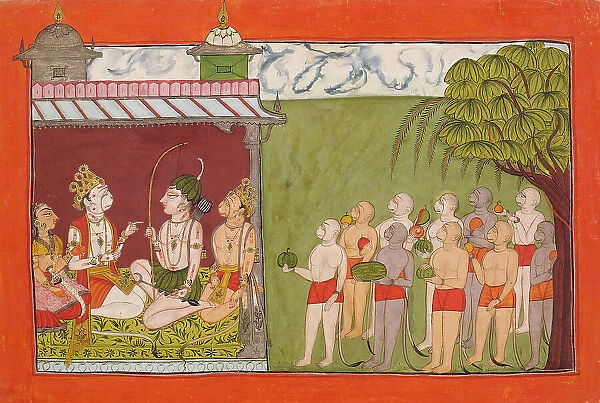 Lakshmana Meets with Tara, Sugriva, and Hanuman in the Palace of Kishkandha... c1700. Creator: Unknown