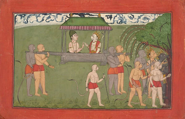 Lakshmana and Sugriva Being Carried by Palanquin to Receive Ramas Blessings... ca