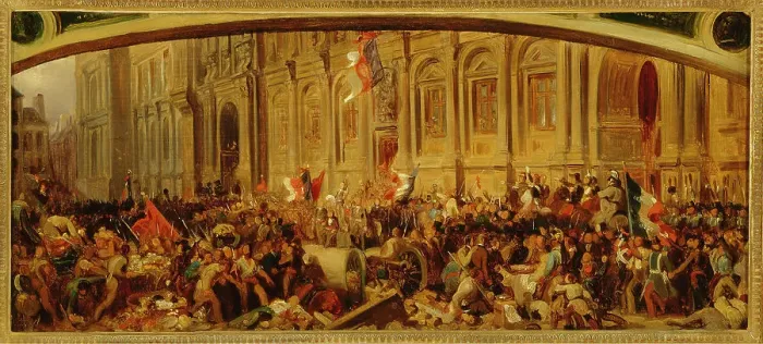 Framed Print : Lamartine pushing back the red flag at Hotel de Ville, February 25, 1848, c1848. Creator: Felix Henri Emmanuel Philippoteaux Framed Print : Lamartine pushing back the red flag at Hotel de Ville, February 25, 1848, c1848. Creator: Felix Henri Emmanuel Philippoteaux