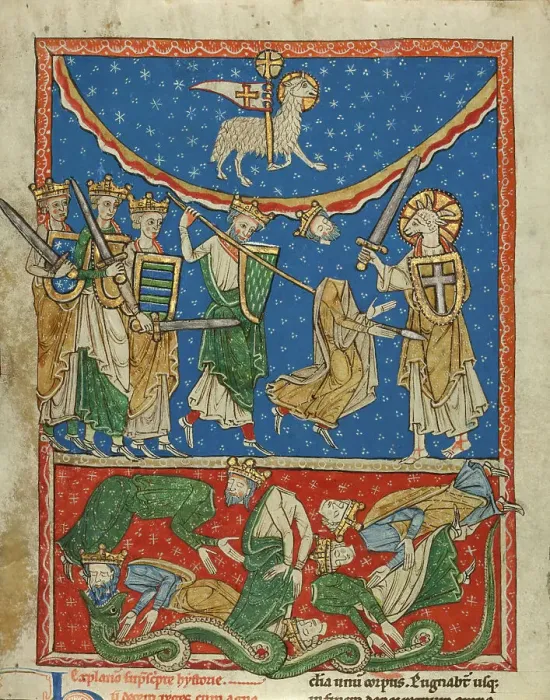 Framed Print : The Lamb Defeating the Ten Kings, about 1220-1235. Creator: Unknown Framed Print : The Lamb Defeating the Ten Kings, about 1220-1235. Creator: Unknown