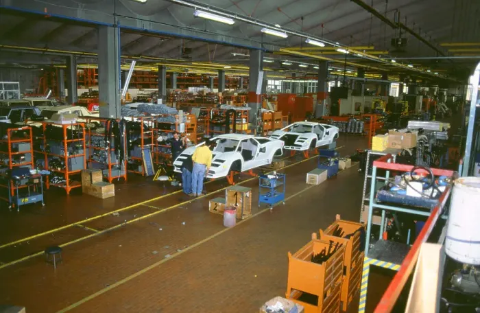 Framed Print : Lamborghini factory 1988.Countach under construction Framed Print : Lamborghini factory 1988.Countach under construction