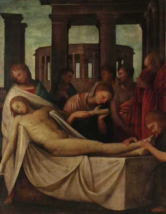 Framed Print : The Lamentation over the Dead Christ, 1515-1520. Creator: Bramantino (1465-1530) Framed Print : The Lamentation over the Dead Christ, 1515-1520. Creator: Bramantino (1465-1530)