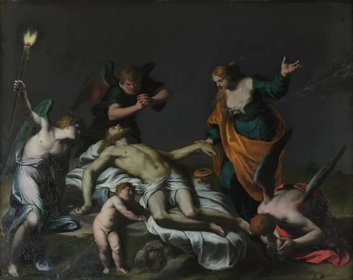 Framed Print : Lamentation over the Dead Christ with Mary Magdalene and angels. Creator: Turchi, Alessandro (1578-1649) Framed Print : Lamentation over the Dead Christ with Mary Magdalene and angels. Creator: Turchi, Alessandro (1578-1649)