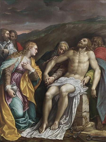 Lamentation over the dead Christ with Saints Bartholomew and Paul, c. 1570. Creator: Gambara, Lattanzio (c. 1530-1574)