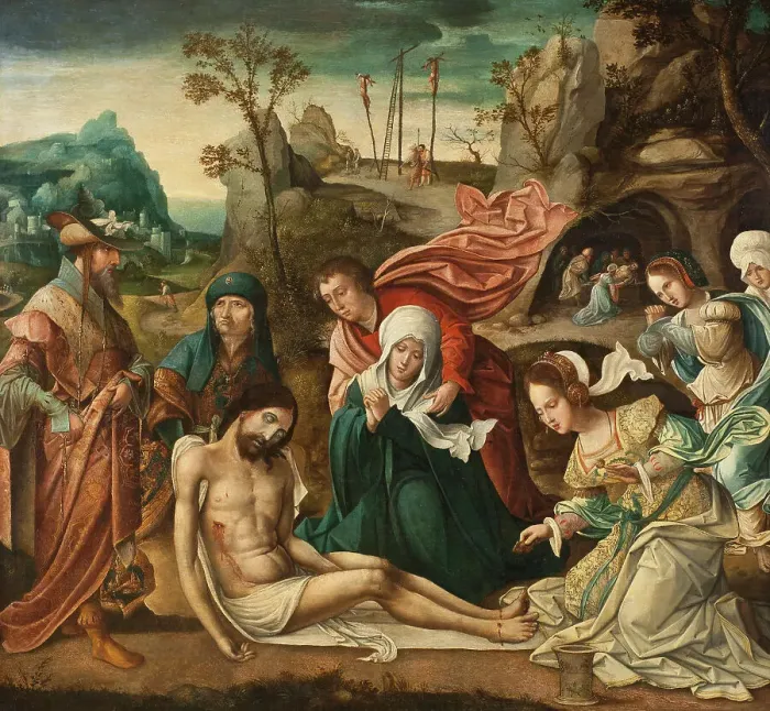 Framed Print : The Lamentation and the Entombment. Creator: Master of 1518 Framed Print : The Lamentation and the Entombment. Creator: Master of 1518