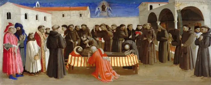 Framed Print : Lamentation over Saint Francis (Scenes from the life of Saint Francis of Assisi), ca 1429. Artist: Angelico, Fra Giovanni, da Fiesole (ca. 1400-1455) Framed Print : Lamentation over Saint Francis (Scenes from the life of Saint Francis of Assisi), ca 1429. Artist: Angelico, Fra Giovanni, da Fiesole (ca. 1400-1455)
