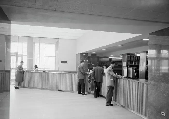 Framed Print : Lamont Library, Harvard University, Cambridge, Massachusetts, 1949. Creator: Gottscho-Schleisner, Inc Framed Print : Lamont Library, Harvard University, Cambridge, Massachusetts, 1949. Creator: Gottscho-Schleisner, Inc
