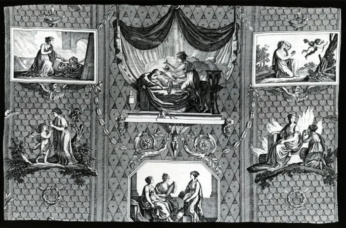 Framed Print : L'Amour et Psyche (Cupid and Psyche) (Furnishing Fabric), France, c. 1810. Creator: Christophe-Philippe Oberkampf Framed Print : L'Amour et Psyche (Cupid and Psyche) (Furnishing Fabric), France, c. 1810. Creator: Christophe-Philippe Oberkampf