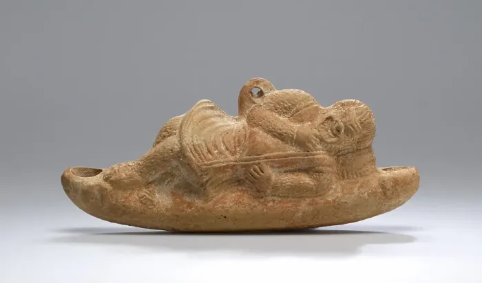 Framed Print : Lamp in the Form of a Reclining Comic Actor, 2nd century A.D. Creator: Unknown Framed Print : Lamp in the Form of a Reclining Comic Actor, 2nd century A.D. Creator: Unknown